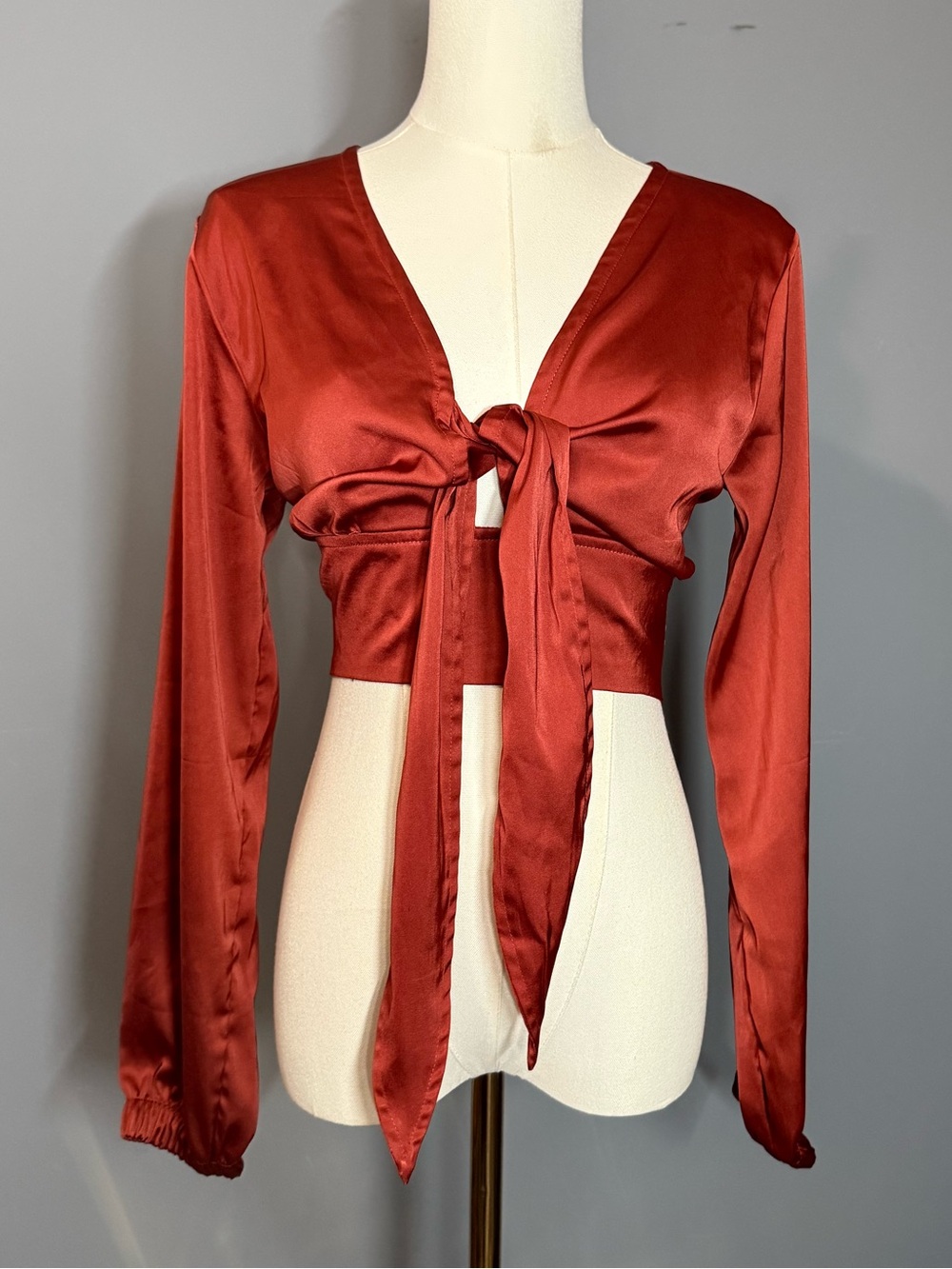 NWOT Known Supply Satin Tie-Front Crop Top - Sm